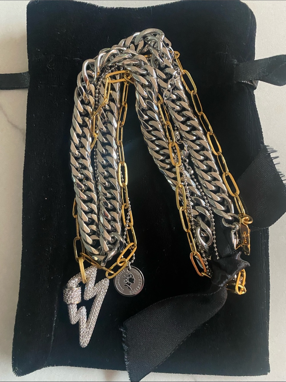 NWOT Artizan Joyeria Three Piece “Lightning Themed) Mixed Metal Necklace Set - Picture 2 of 6